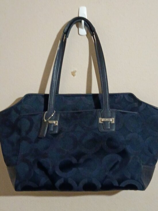Coach Handbags - Coach Taylor Op Art Alexis Navy Blue Canvas Leather Carryall Tote Bag